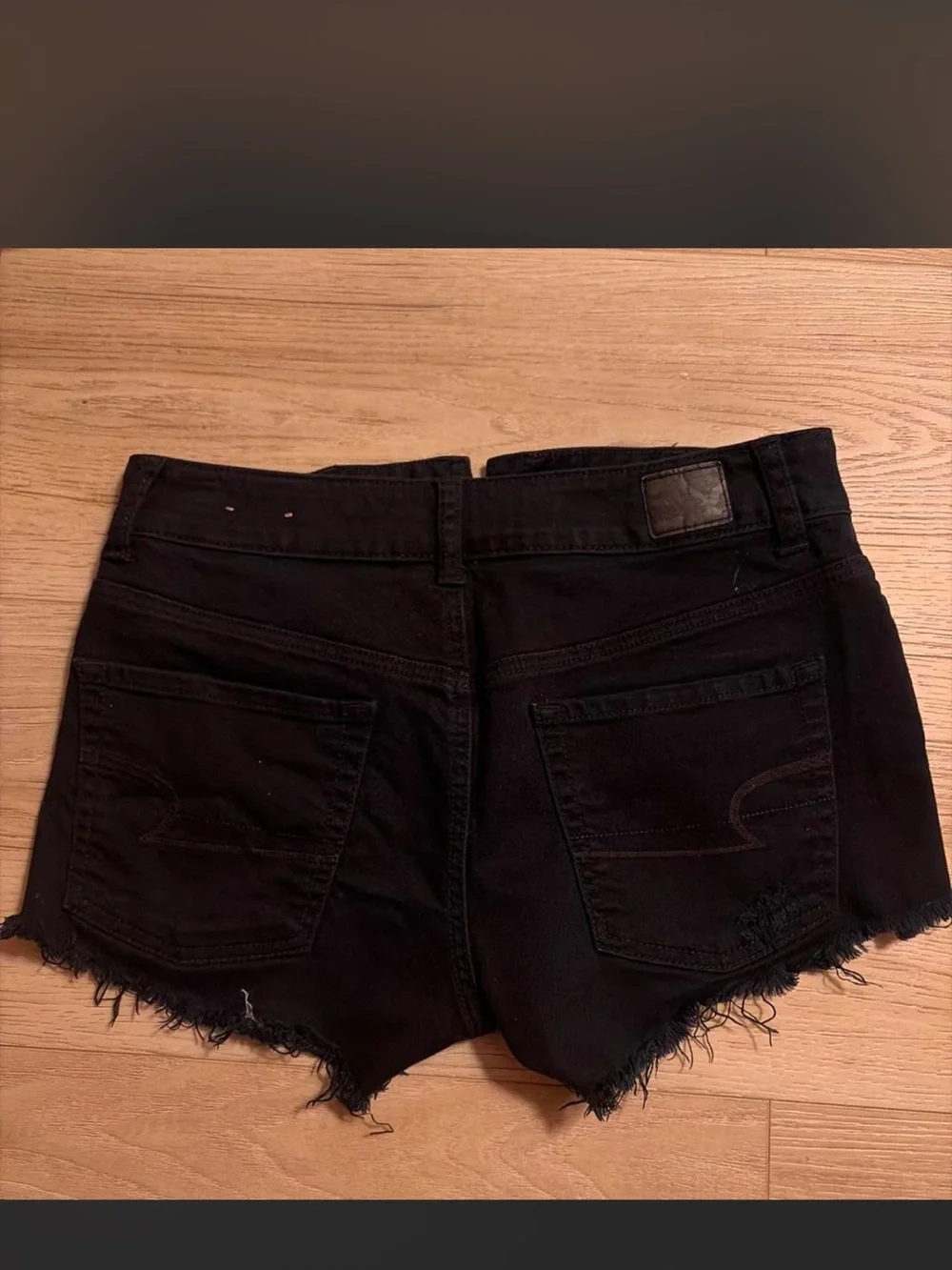 American Eagle Outfitters Black Distressed Jean Shorts with Frayed Hem